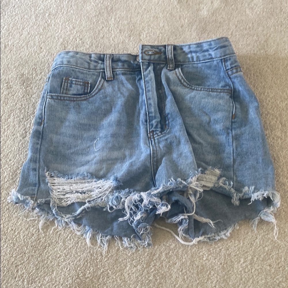 SHEIN Light Blue Frayed Jean Shorts